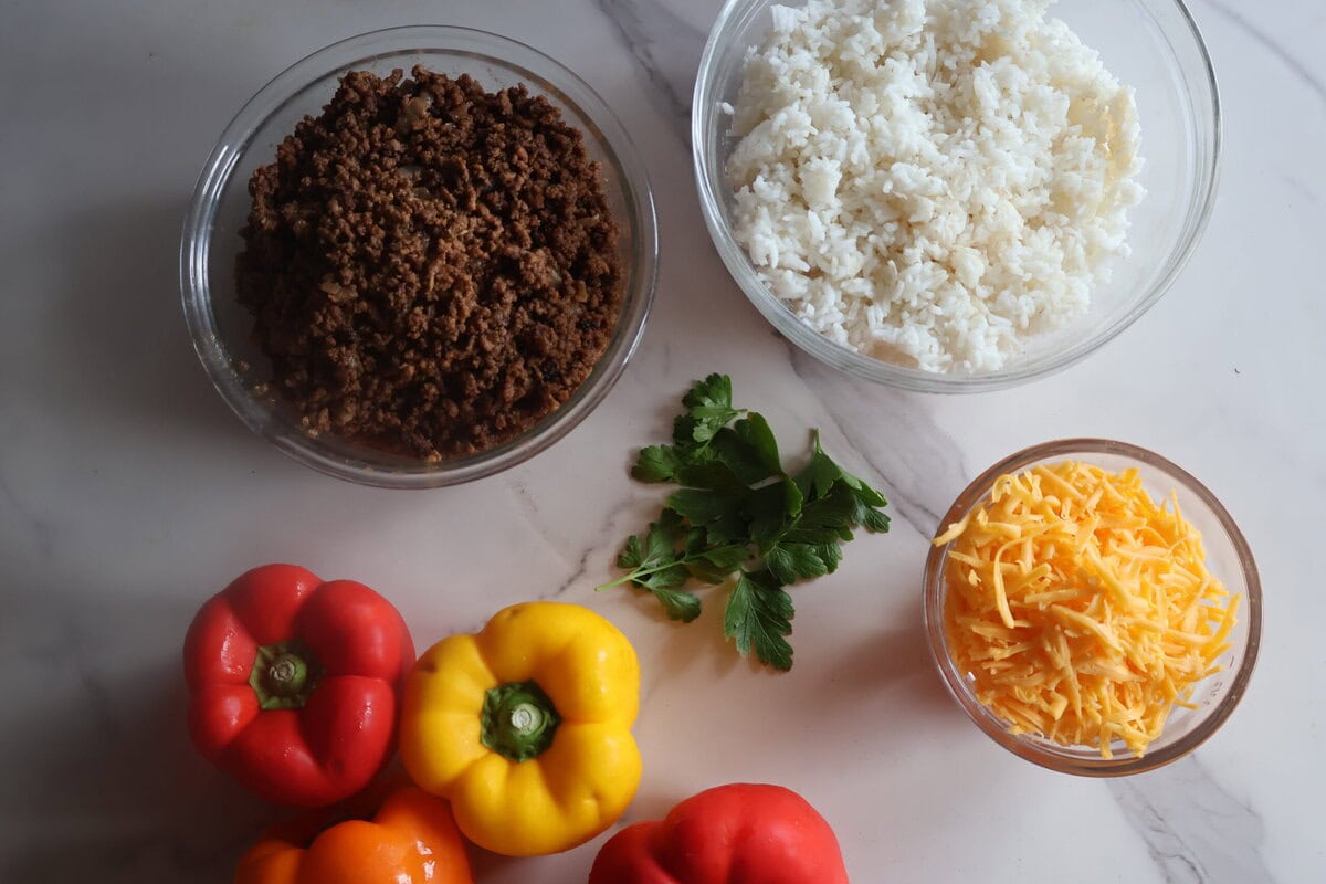 Sloppy Joe stuffed pepper ingredients on table.