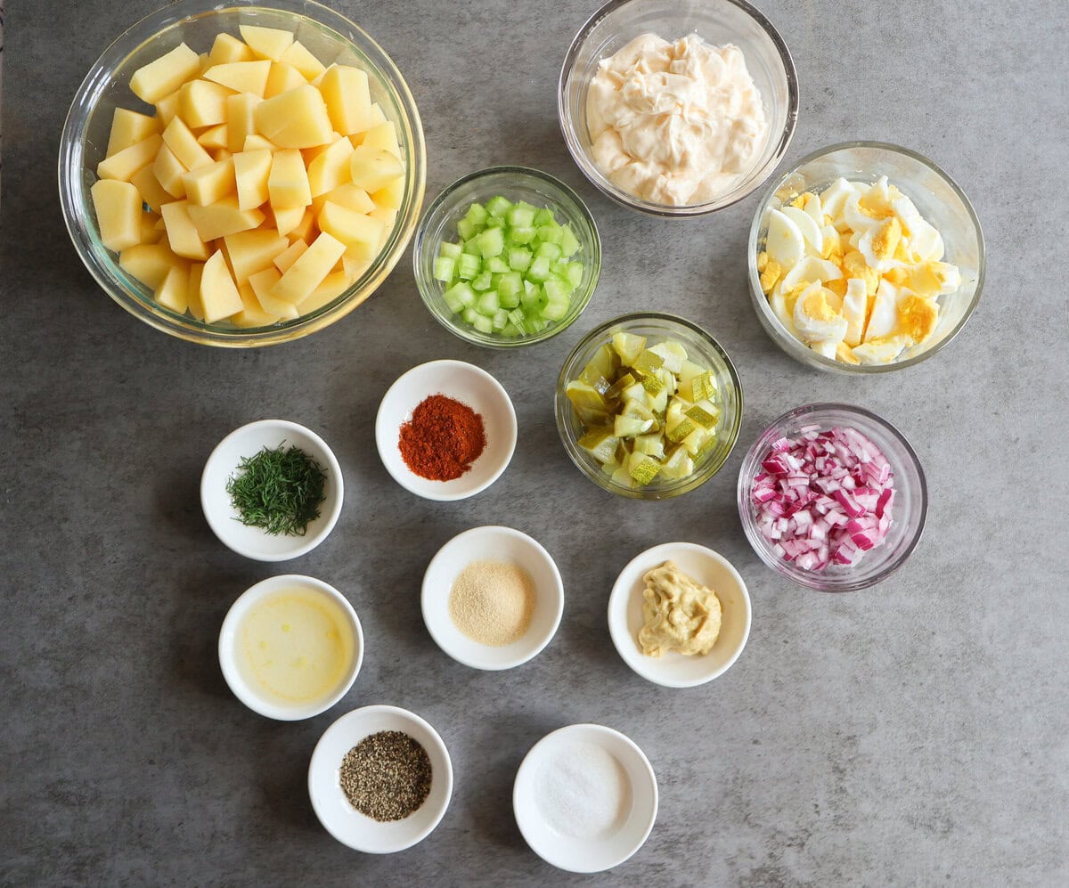 Ingredients for the Dill Pickle Potato Salad.