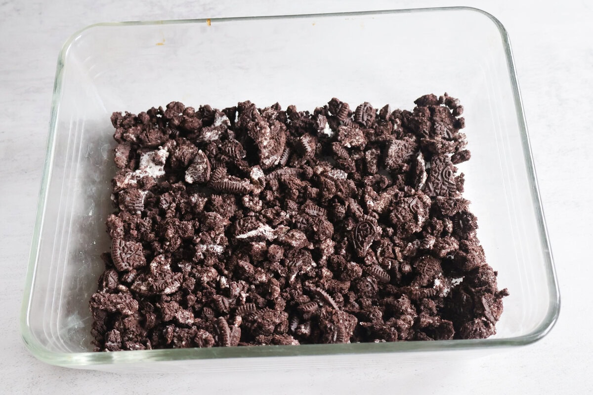 crushed cookies as the first layer.