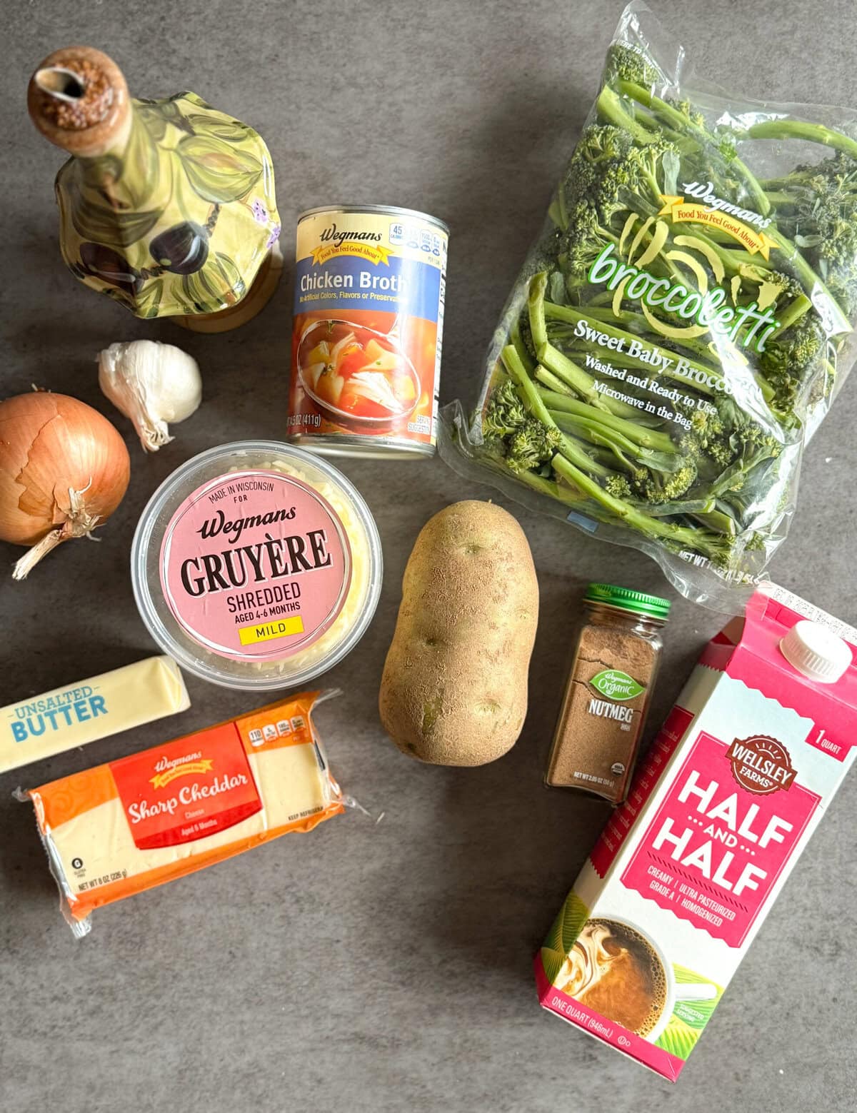 Ingredients for Broccolini and cheese soup.