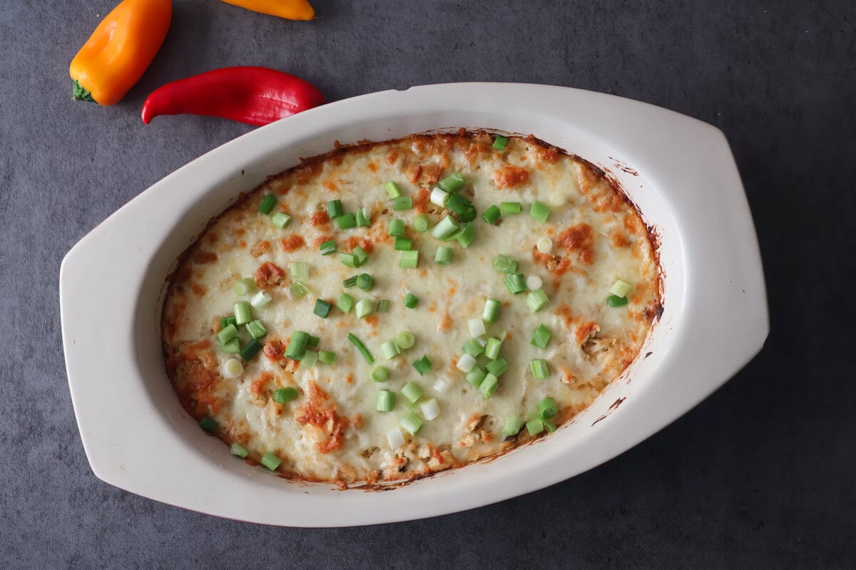 Jalapeno chicken popper dip with fresh peppers
