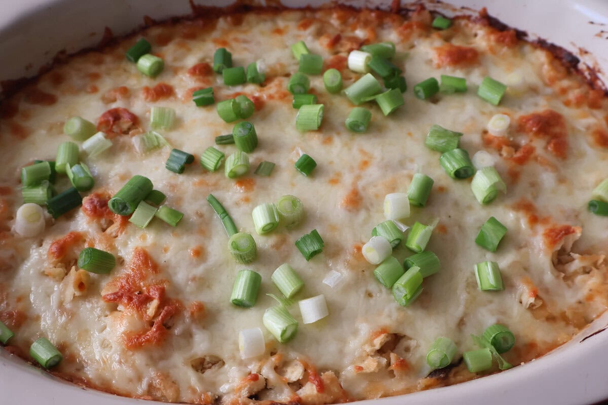 jalapeno chicken popper dip with fresh scallions.