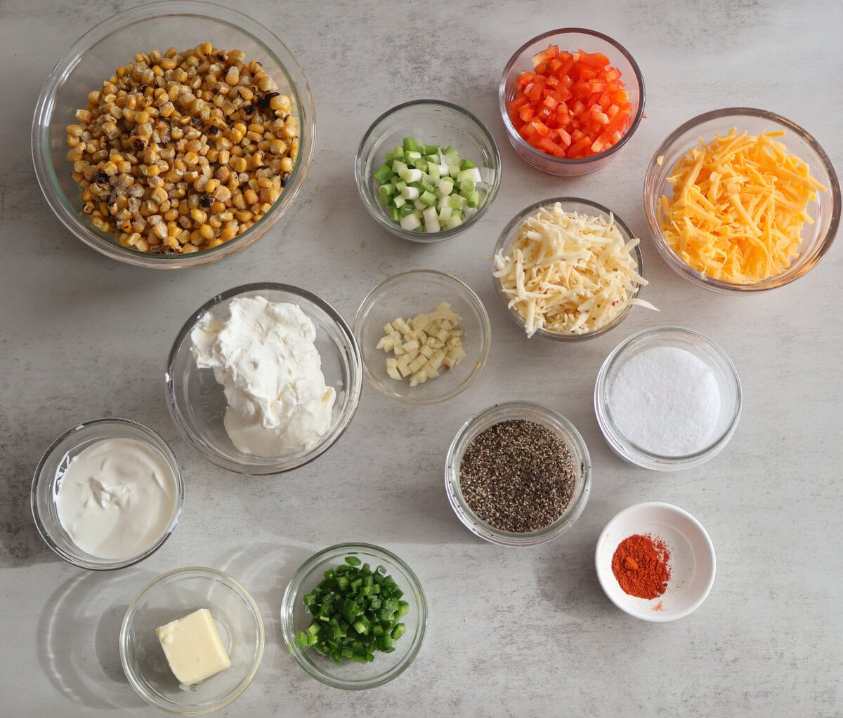 Ingredients for cheesy corn dip.