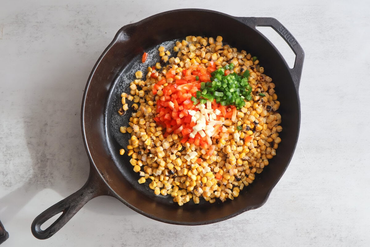 Ingredients sauteed in a skillet.