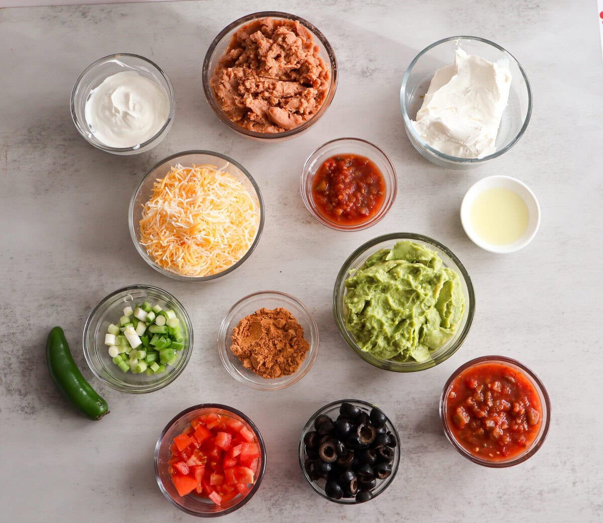 Ingredients for 5 layer taco dip.