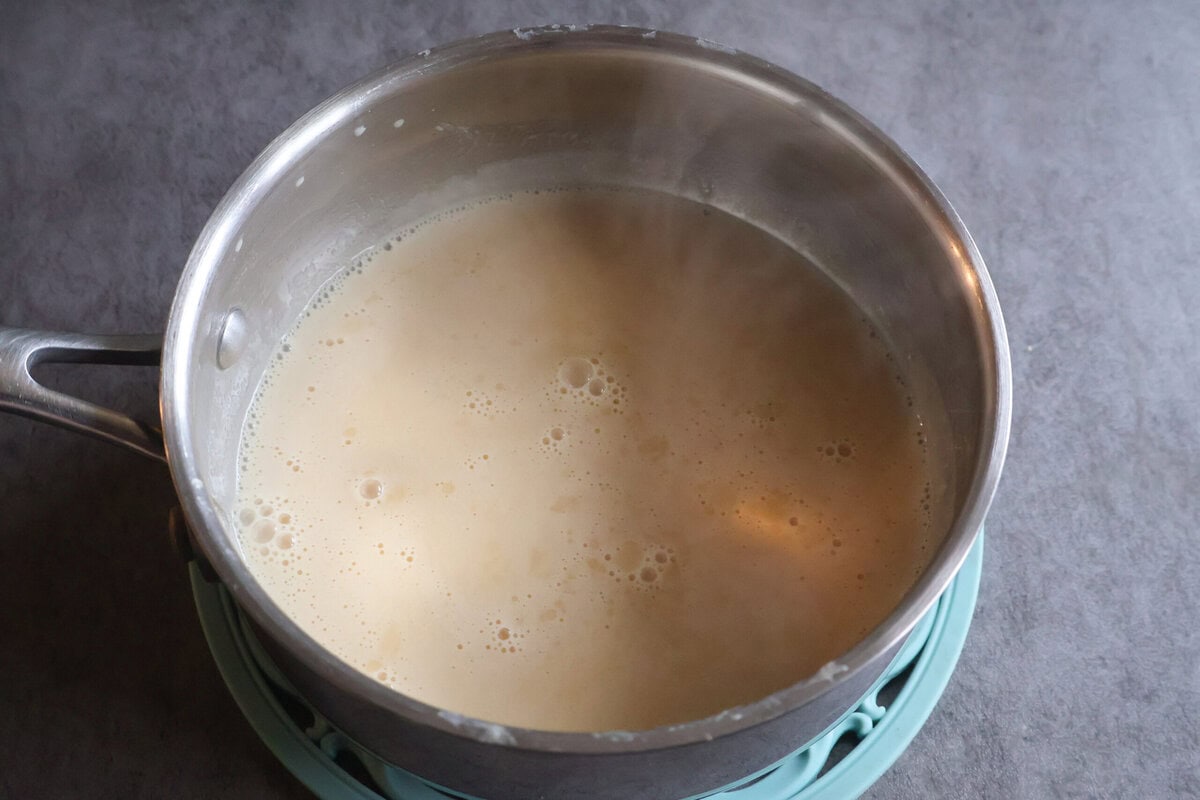 Warm Vanilla Whisky Sauce in a pot.
