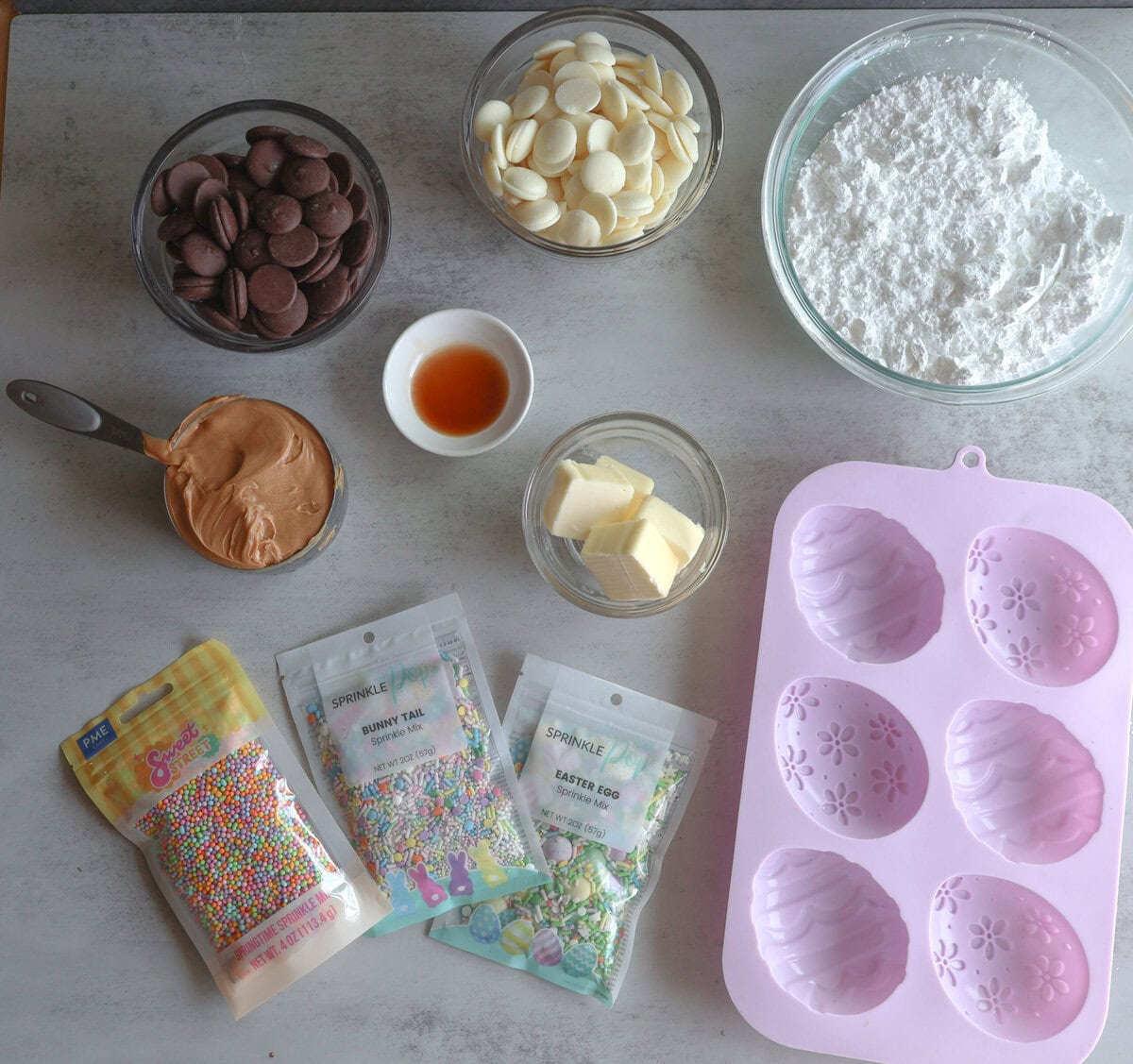 Ingredients for peanut butter easter eggs