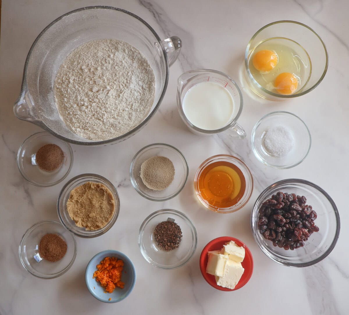 Ingredients for Spiced Hot Cross Buns Loaf.