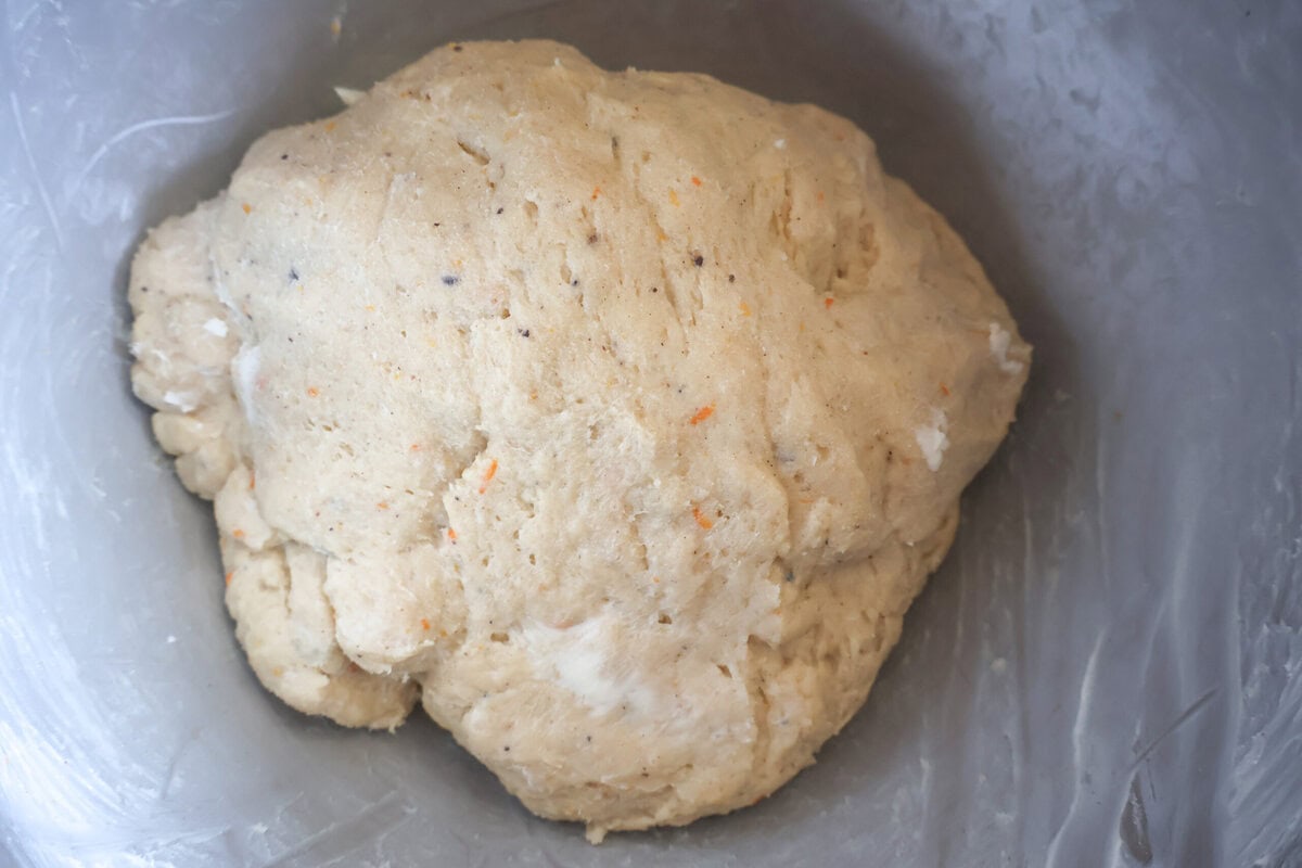 The dough for the Spiced Hot Cross Buns Loaf.