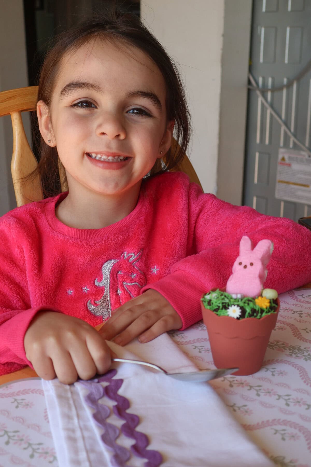My daughter Brooklyn with her own Easter mini flowerpot dirt cup.