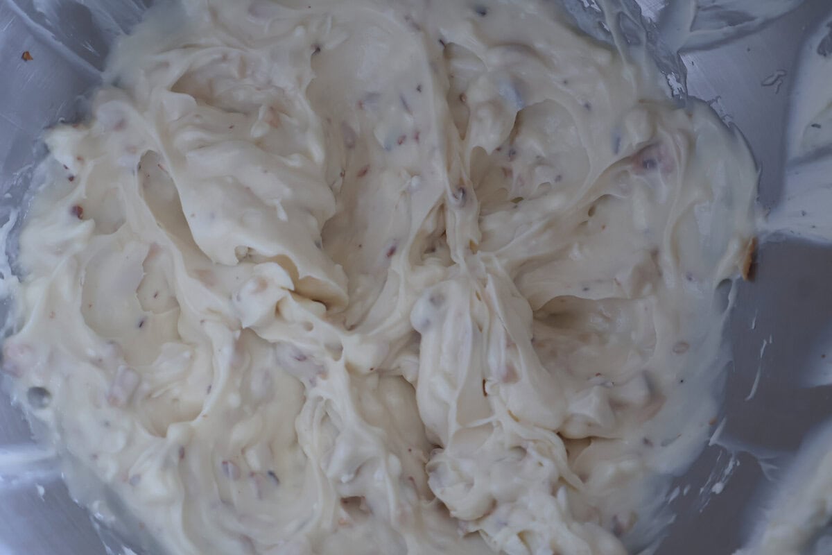 mixed ingredients for honey almond cream cheese.