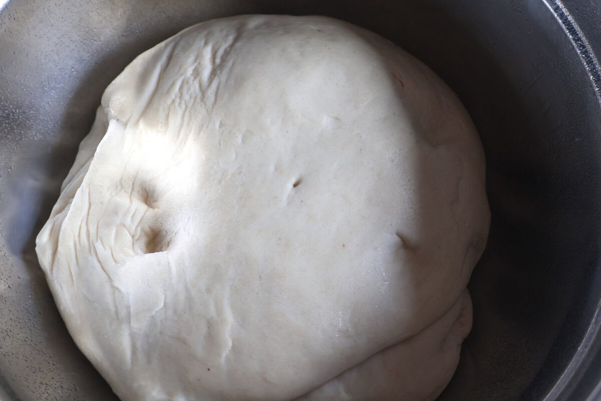 Bagel dough in the mixer.