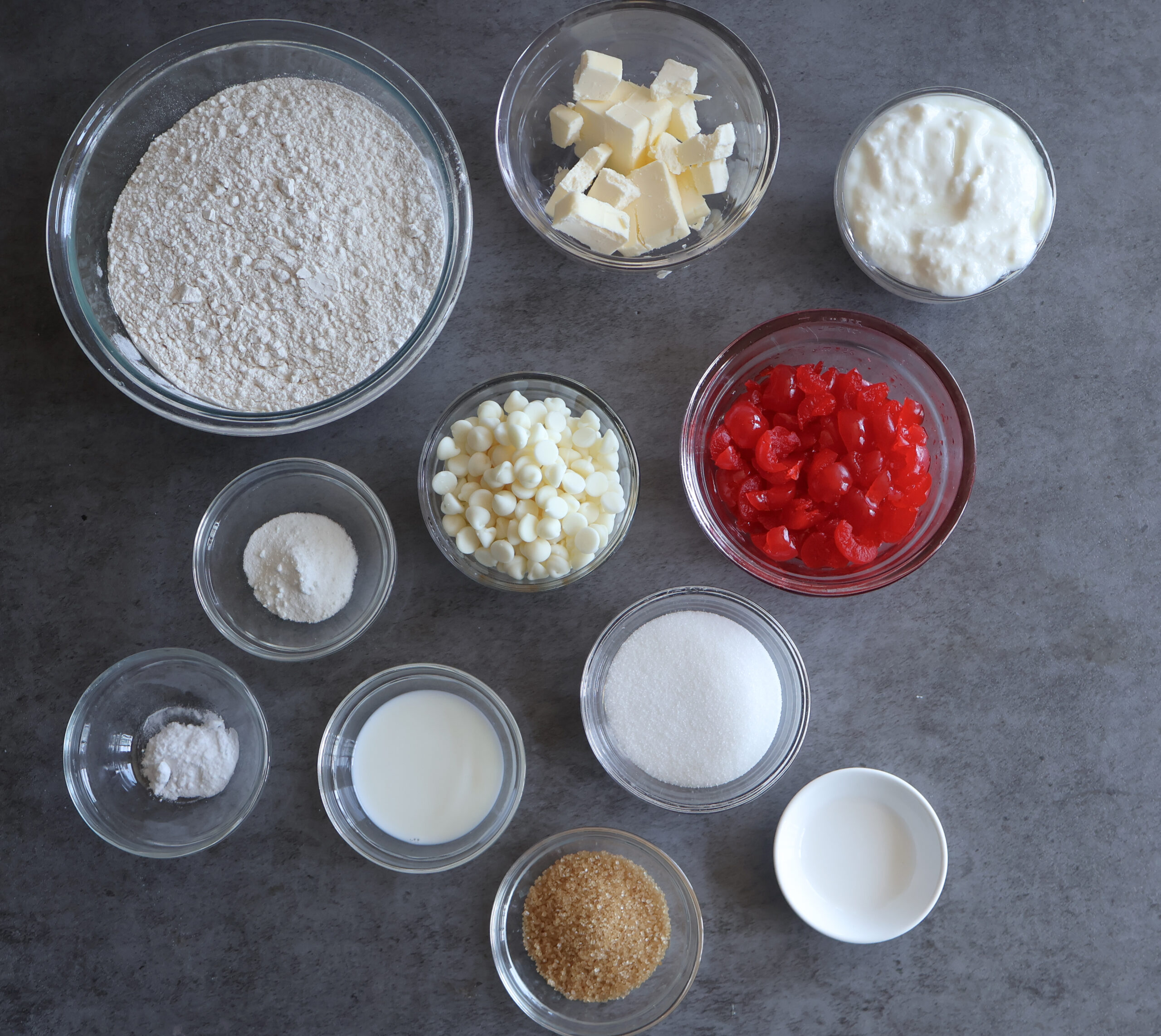 Ingredients for the cherry white chocolate scones.