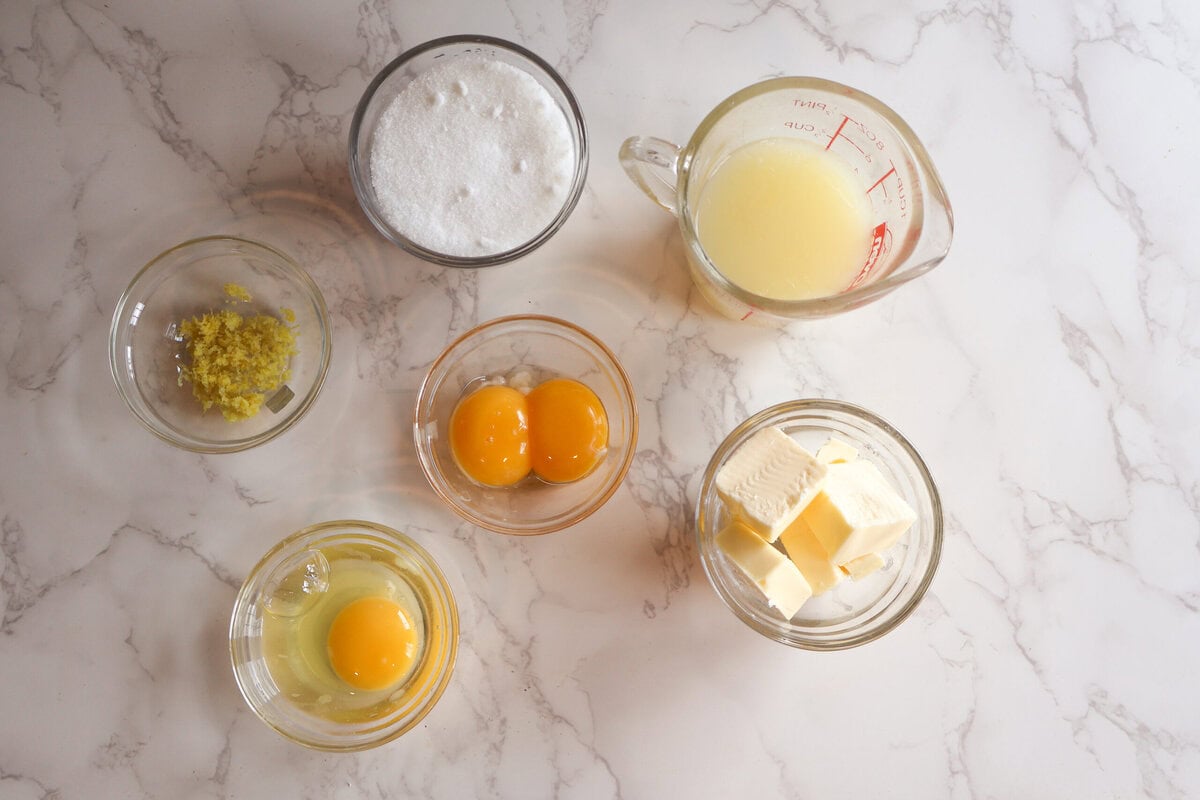 Ingredients for the lemon curd.