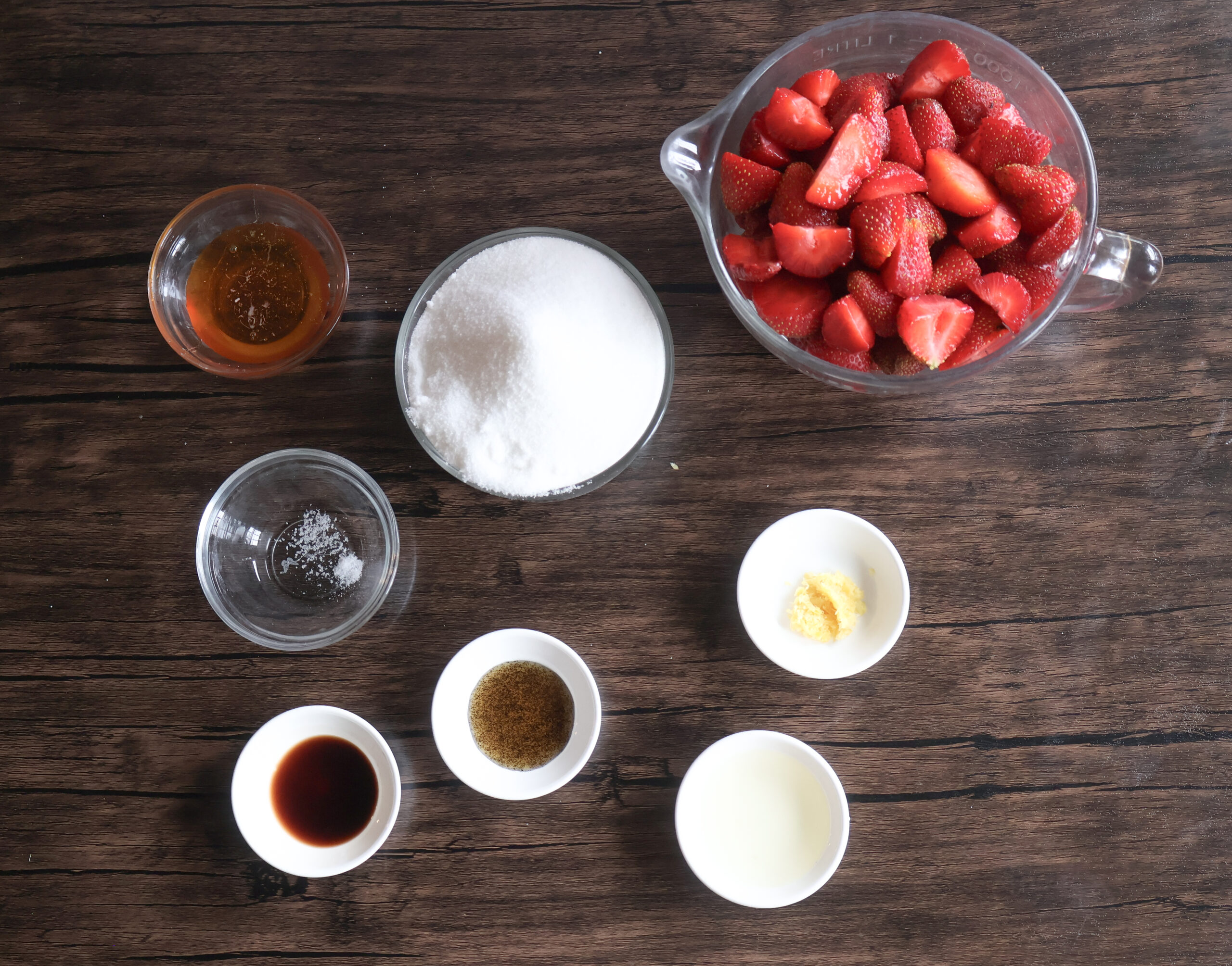 Ingredients for Homemade Honey Strawberry Preserves.