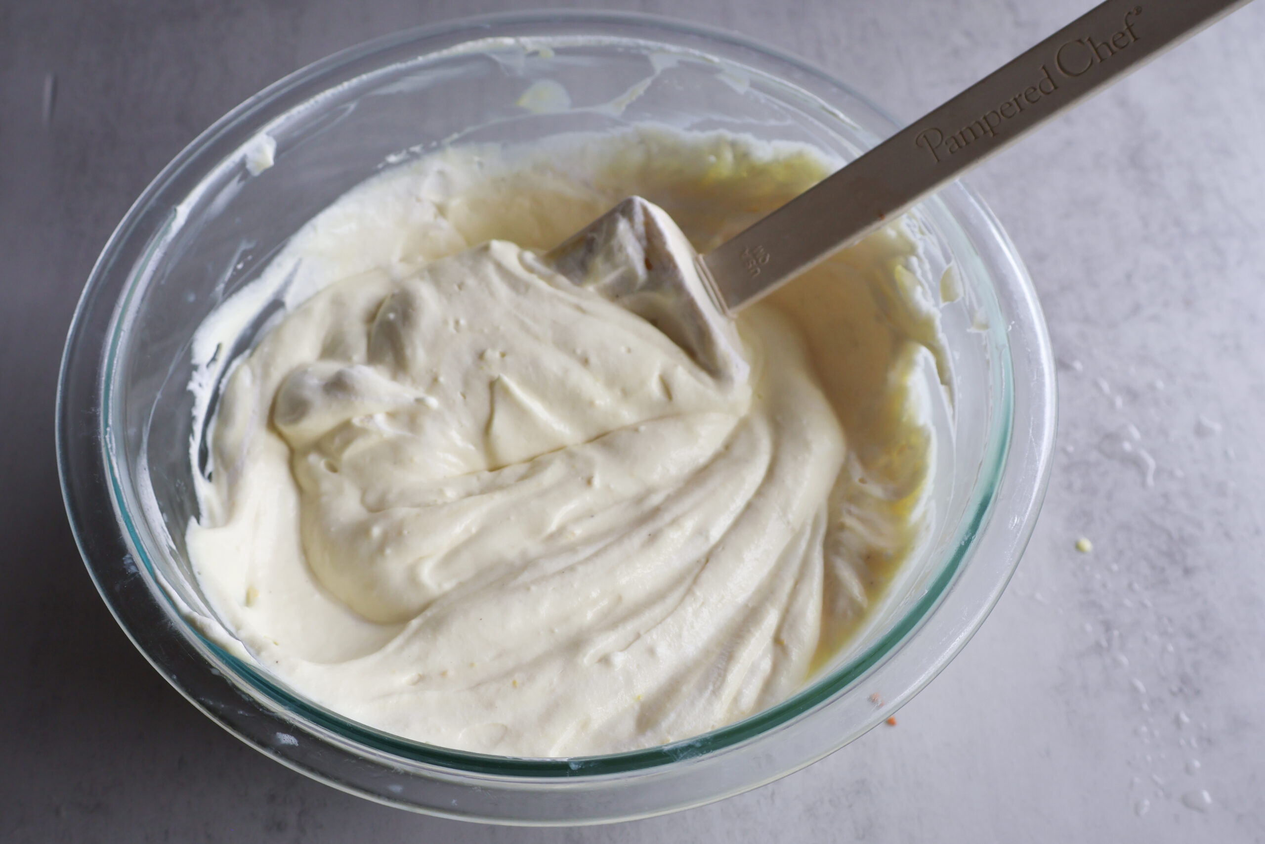 Lemon pudding with whipped topping folded in.