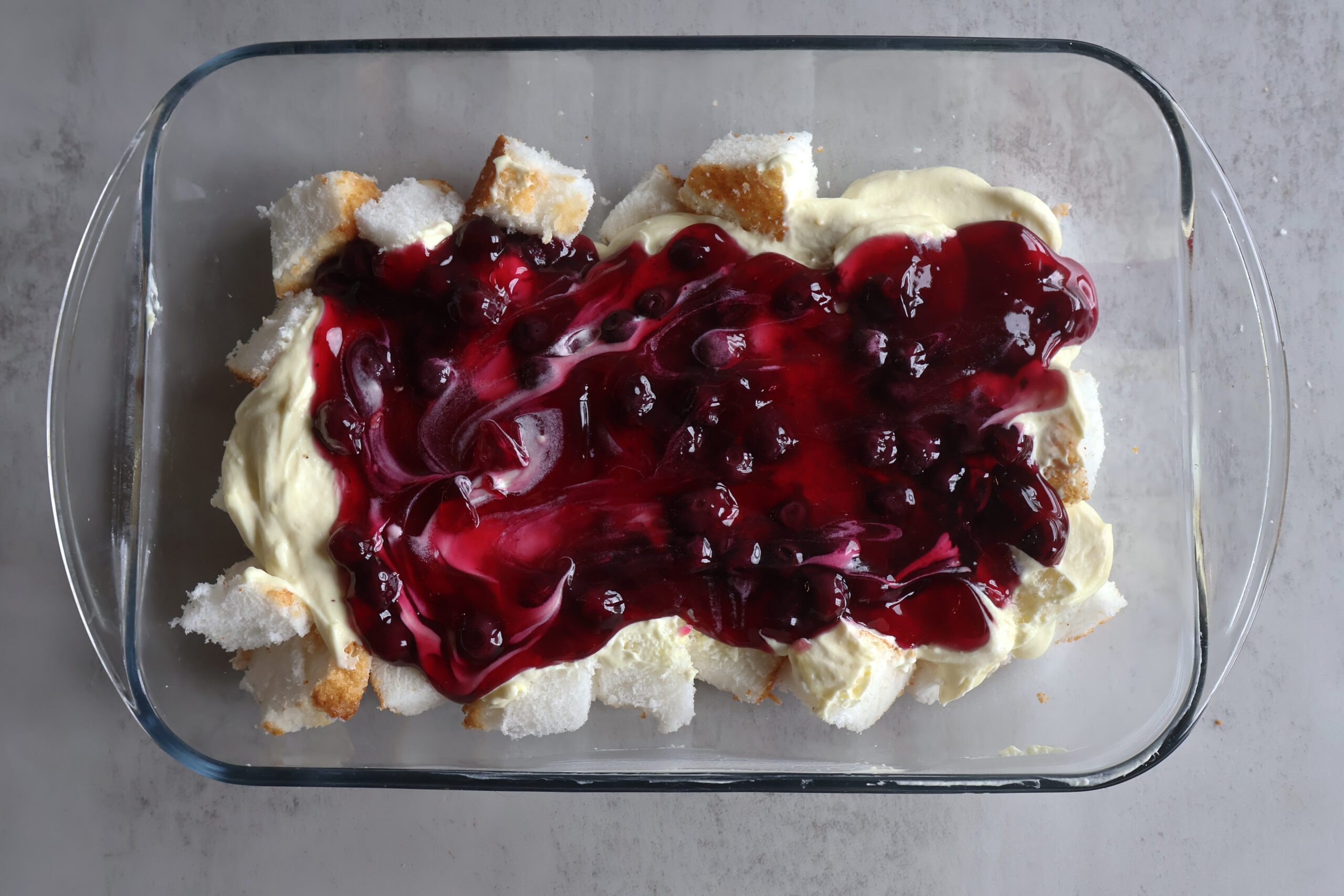 Lemon berry cloud dessert with blueberry pie topping.