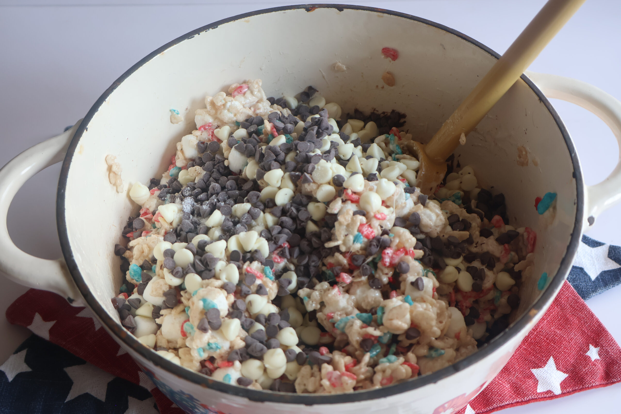 chocolate chips added to the rice krispie mixture.