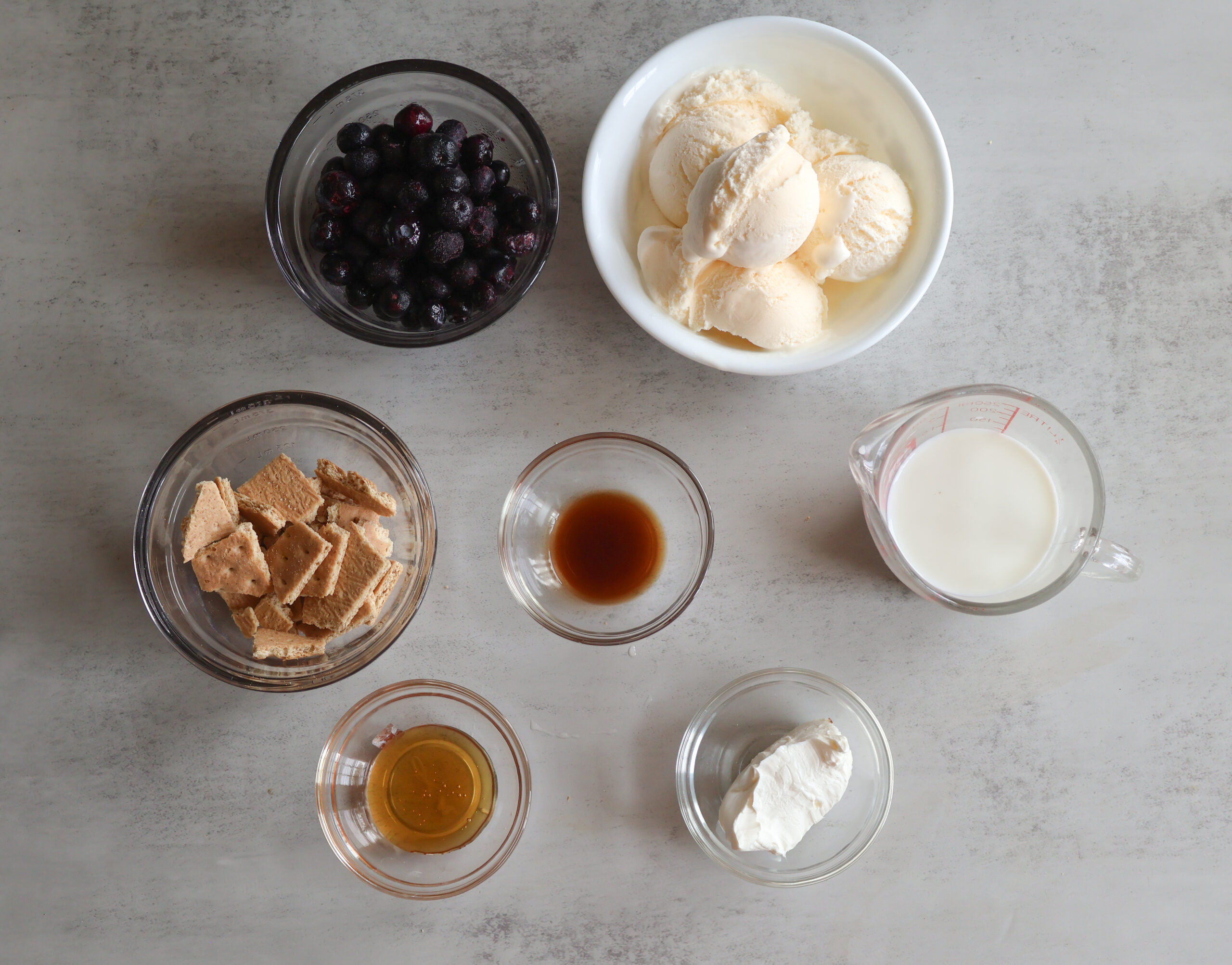 Ingredients for the Blueberry Cheesecake Milkshake.