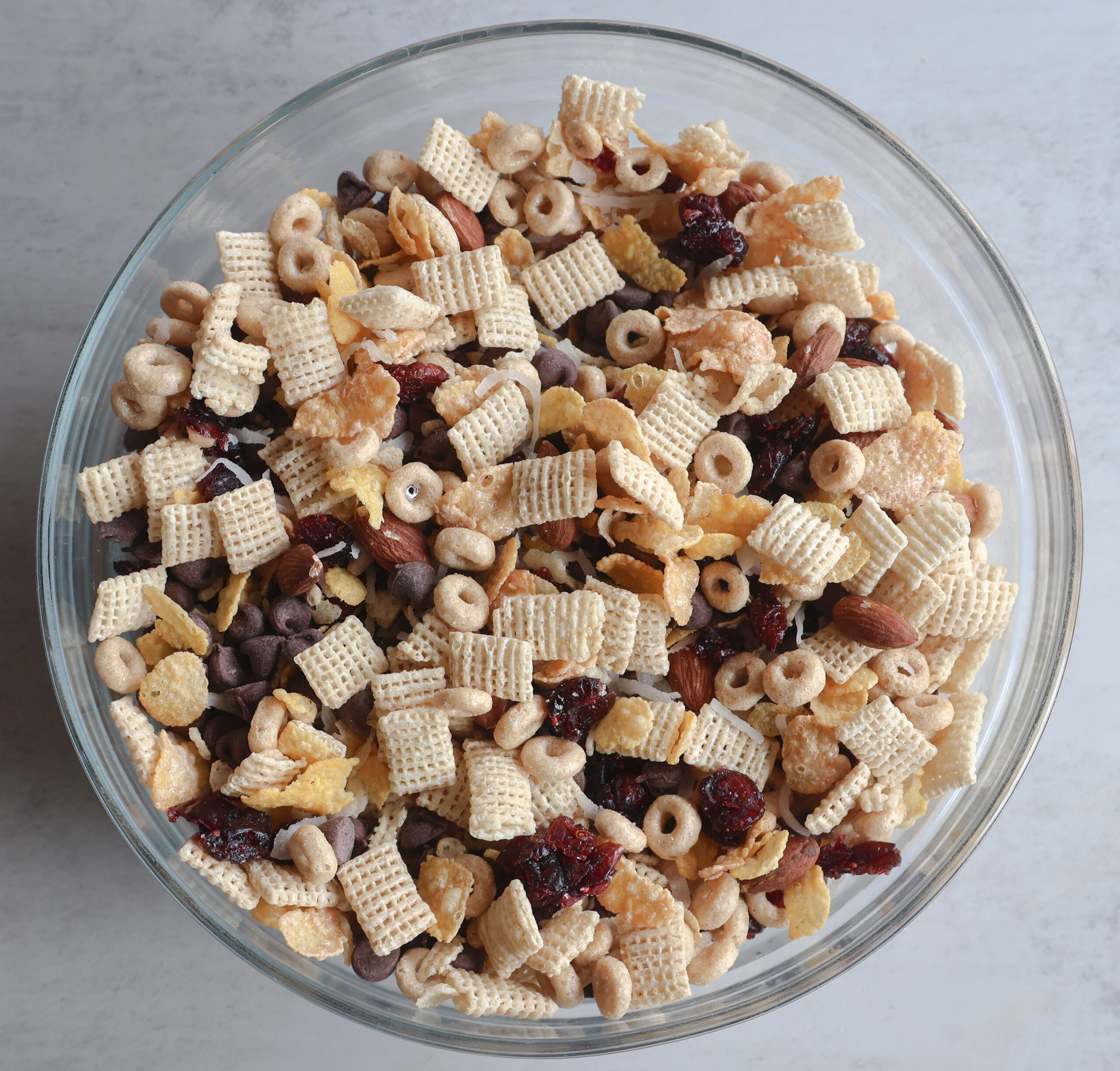 homemade cereal trail mix in a bowl.
