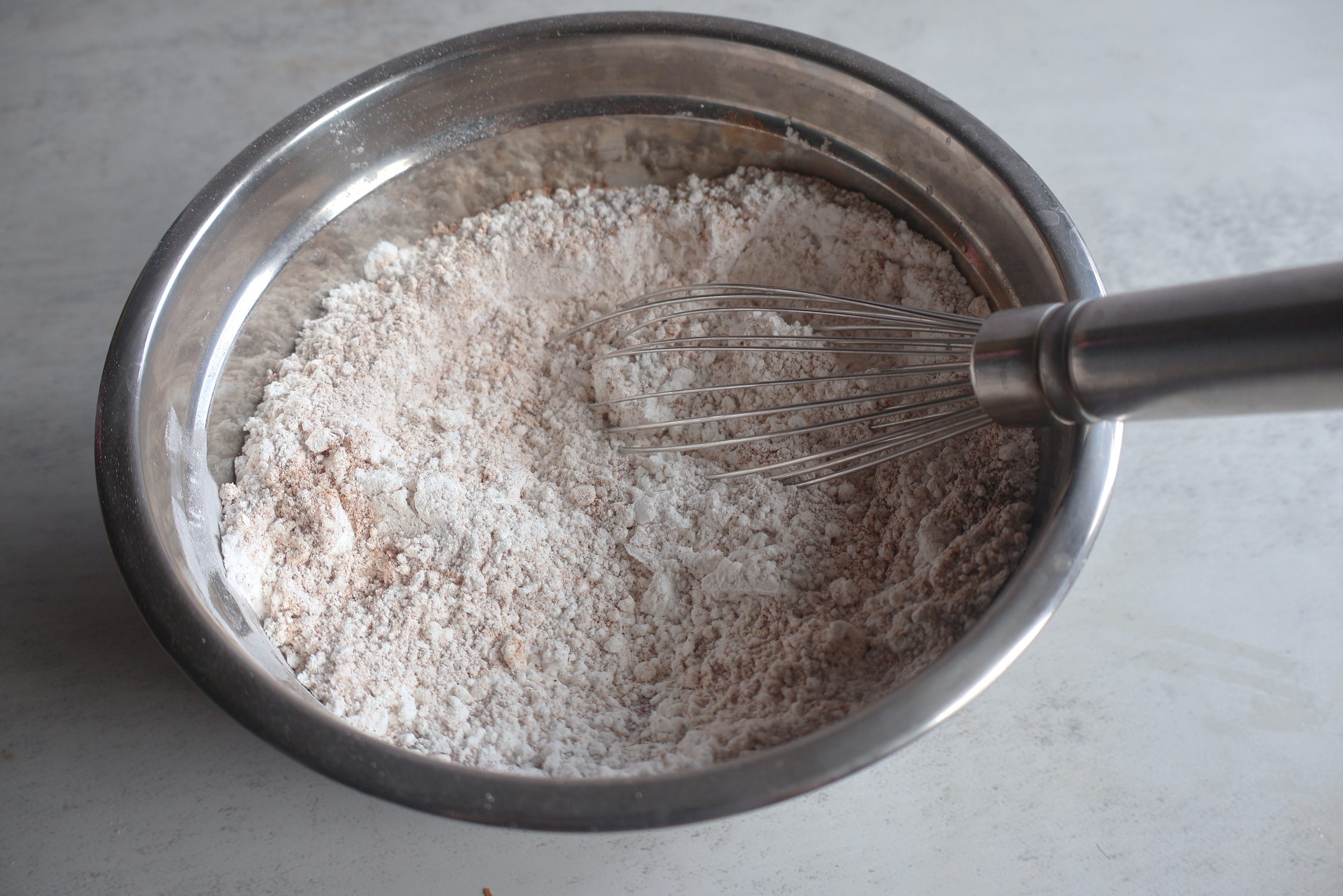 Dry ingredients mixed together in a bowl.