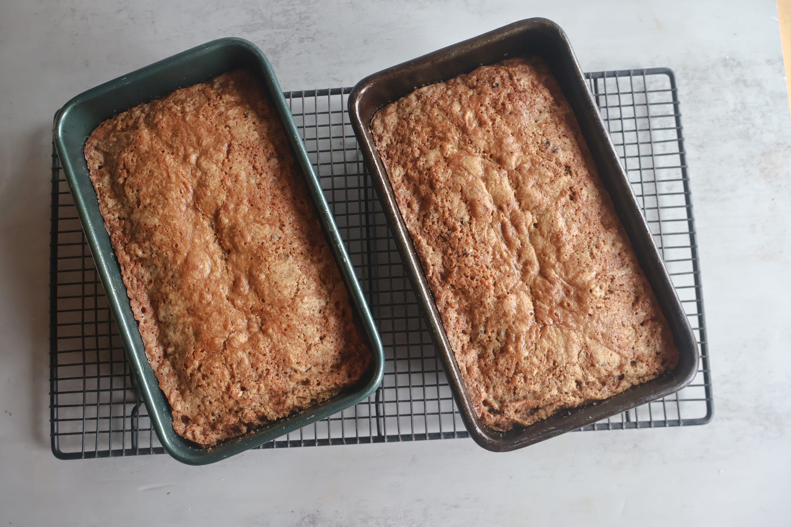chocolate chip zucchini carrot bread on a coolong rack.