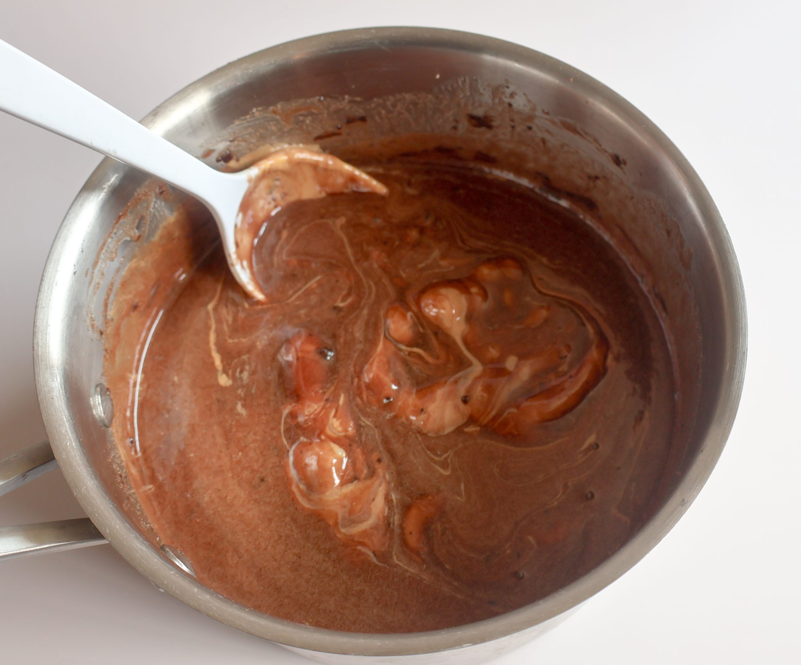 peanut butter added to the chocolate mixture.