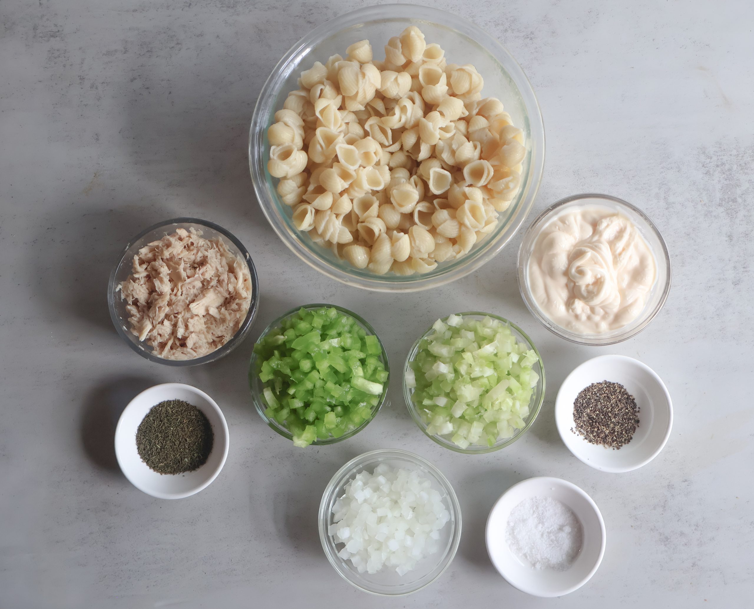 Ingredients for the Creamy Tuna Pasta Salad.