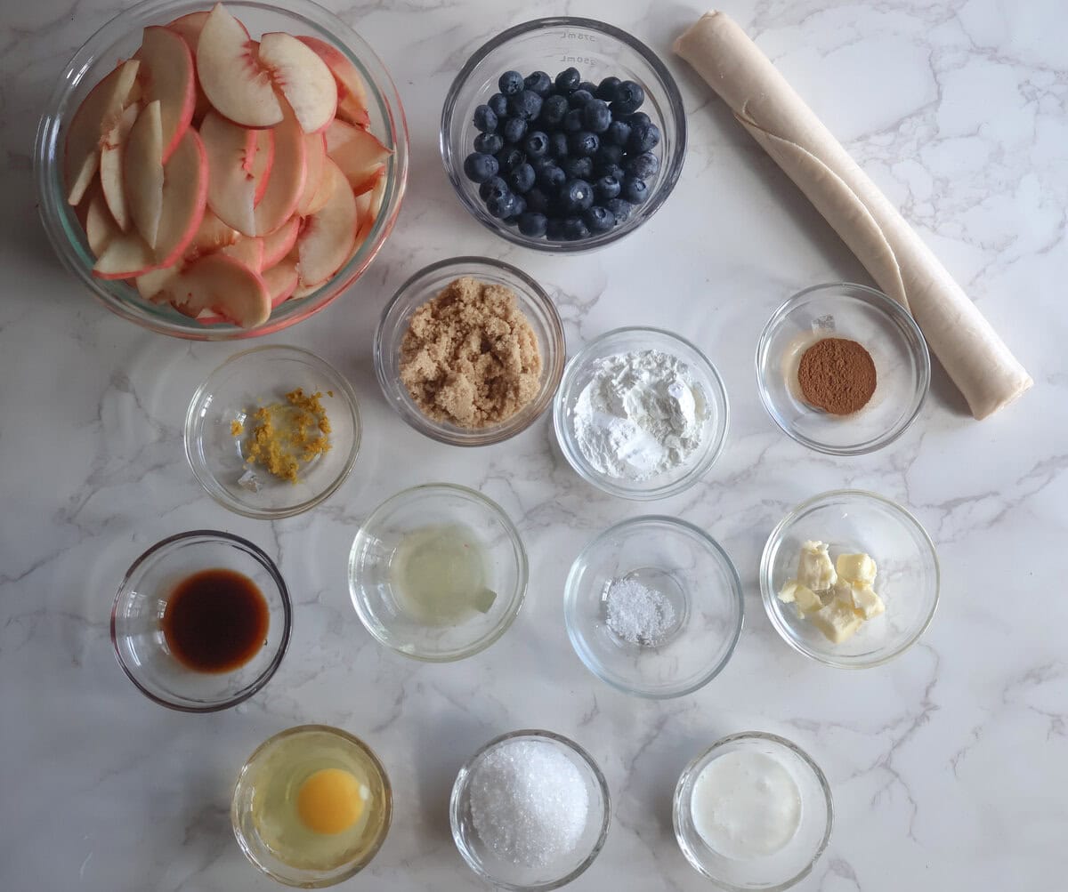 Ingredients for the Blueberry peach galette.