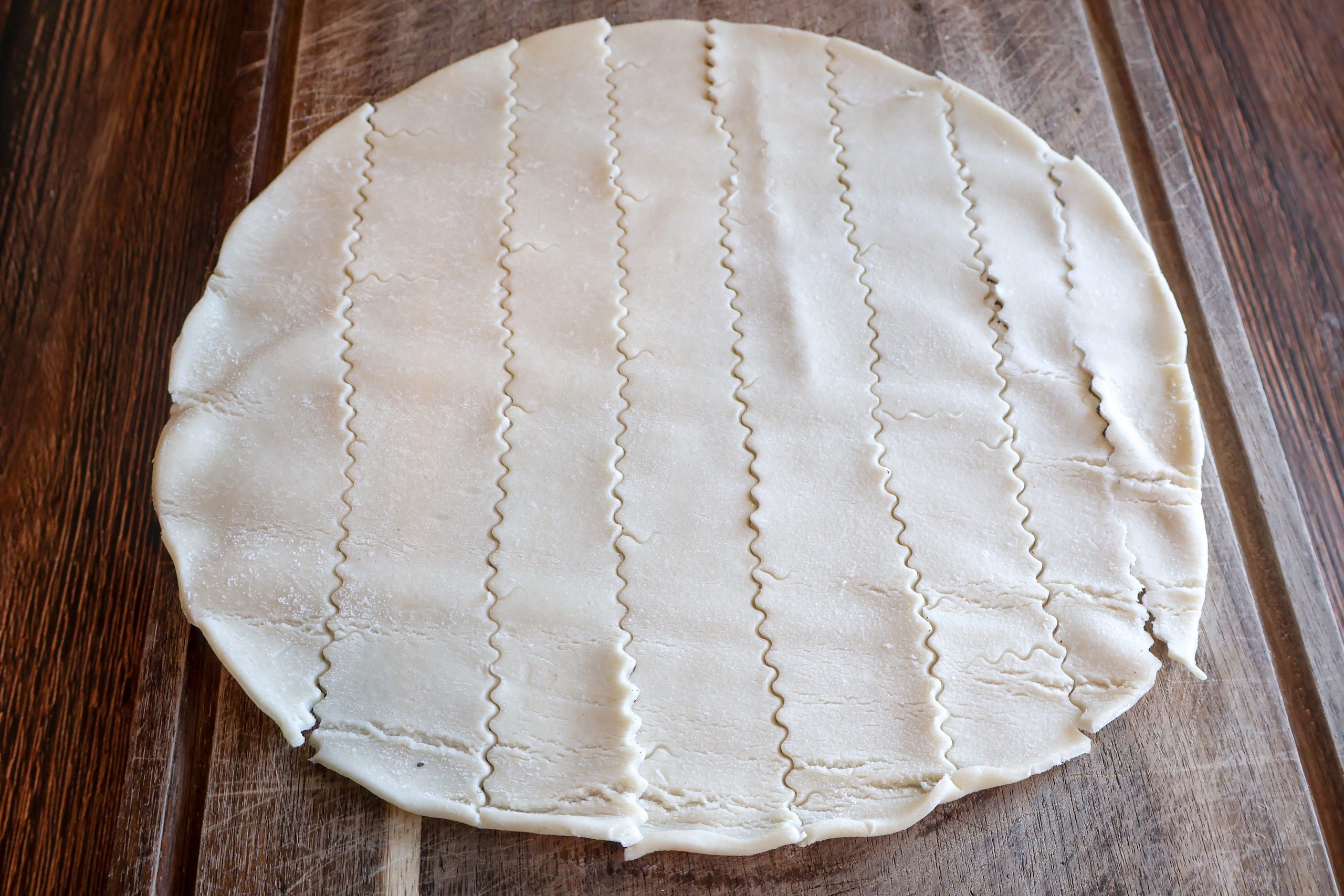 Top pie crust with lattice cuts.