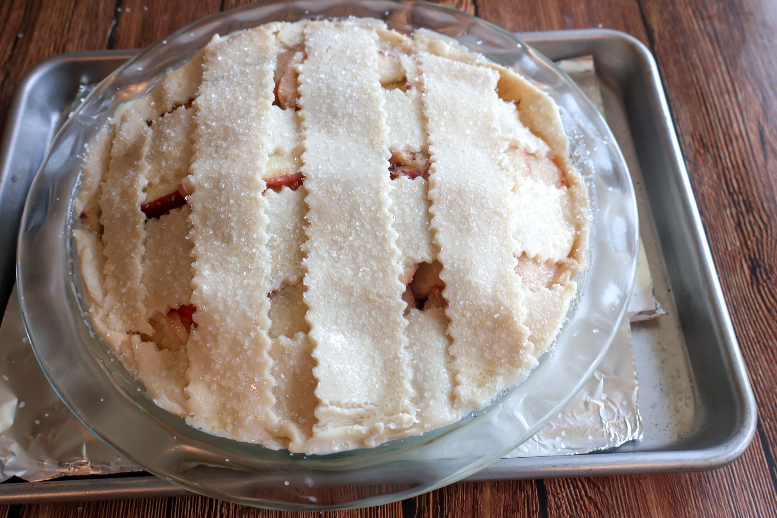 sprinkled pie with coarse sugar.
