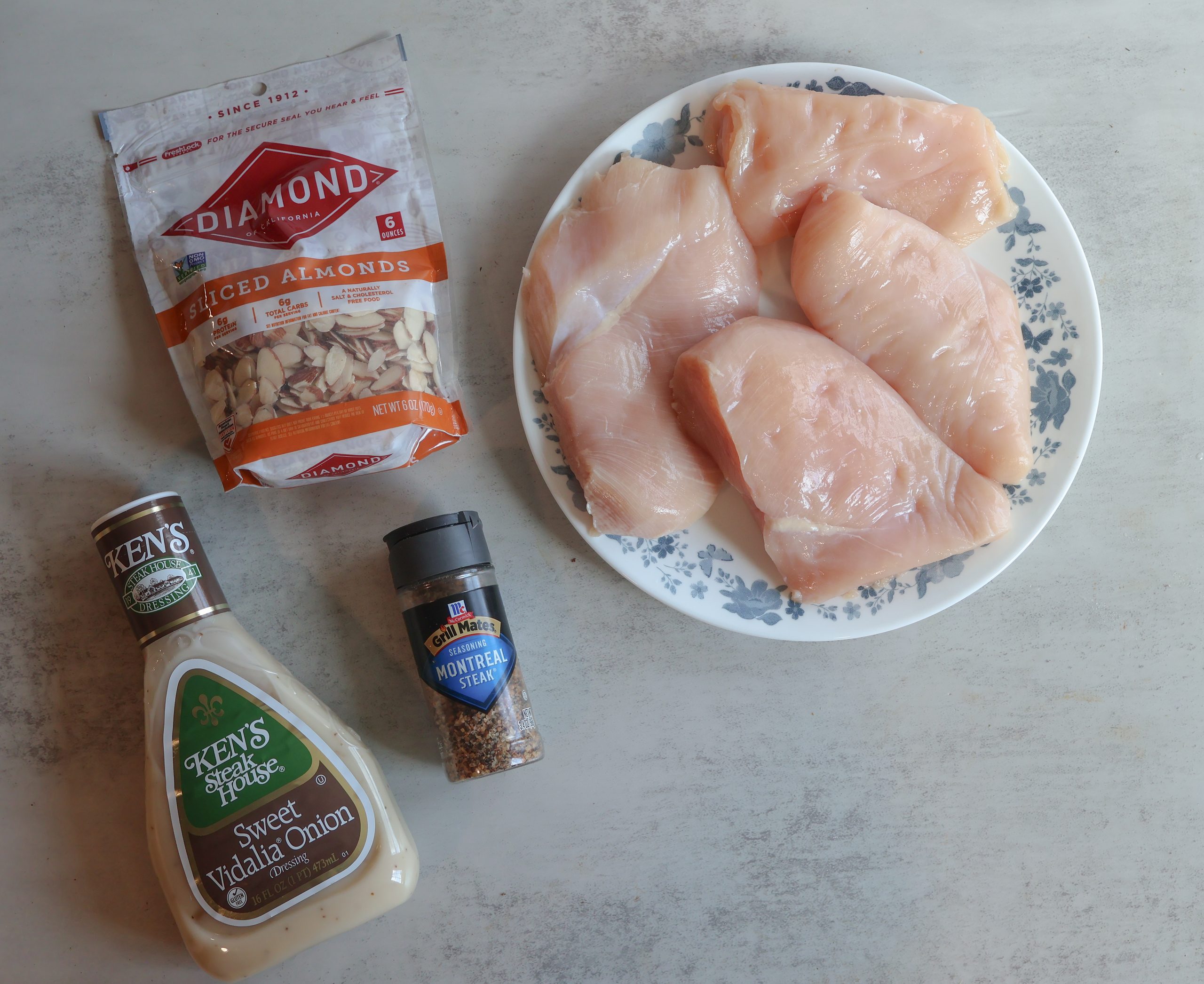 ingredients for vidalia onion almond chicken.