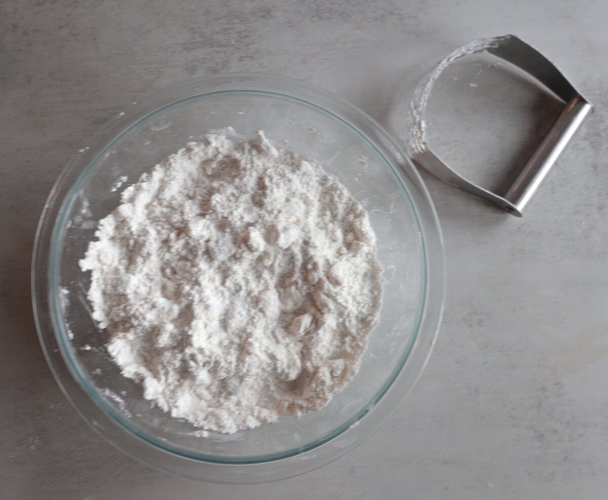 butter cut into the blueberry white chocolate scone mix.