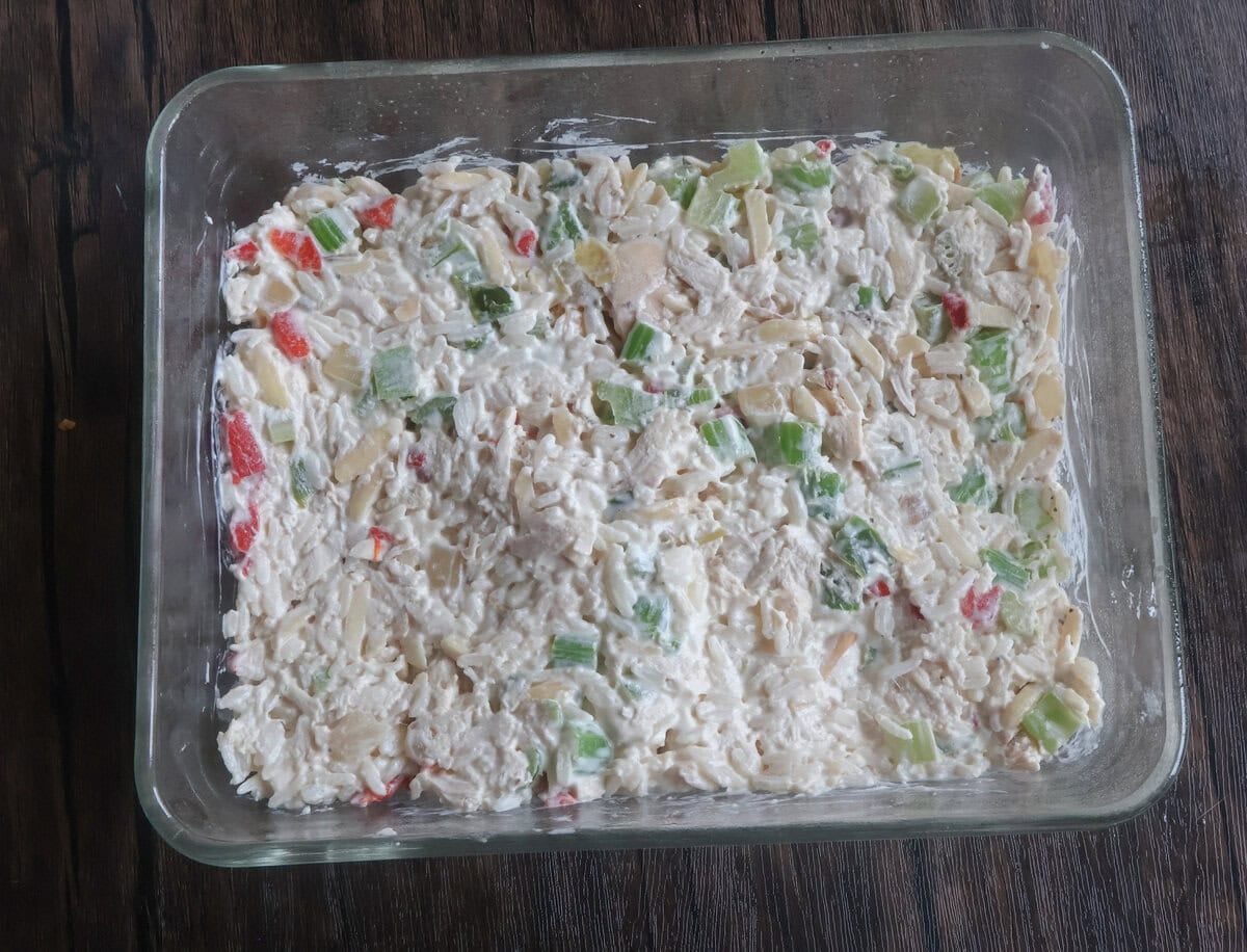 baked chicken salad in a baking dish.