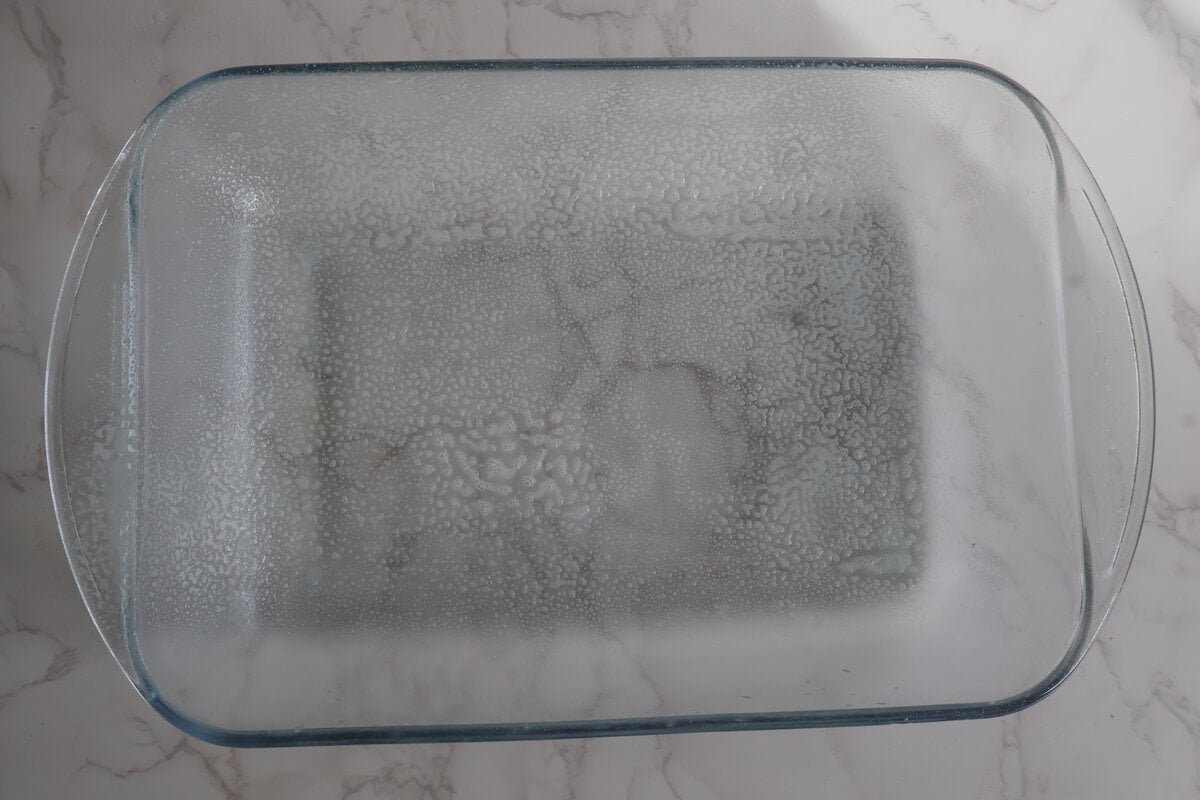 Greased casserole dish.