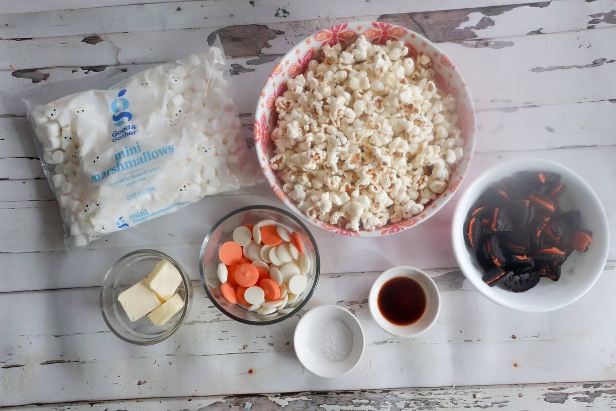 ingredients cookies and cream popcorn balls.