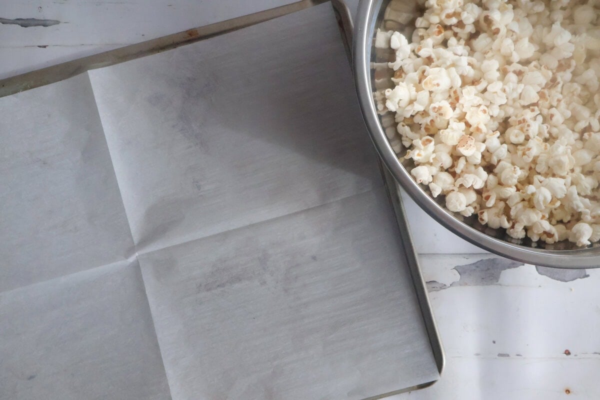 popcorn and sheet pan.