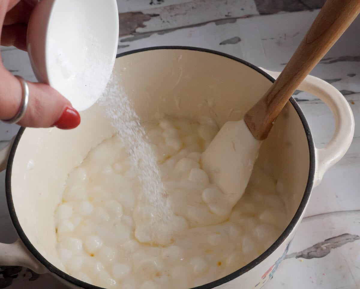 salt being added to the marshmallow mix