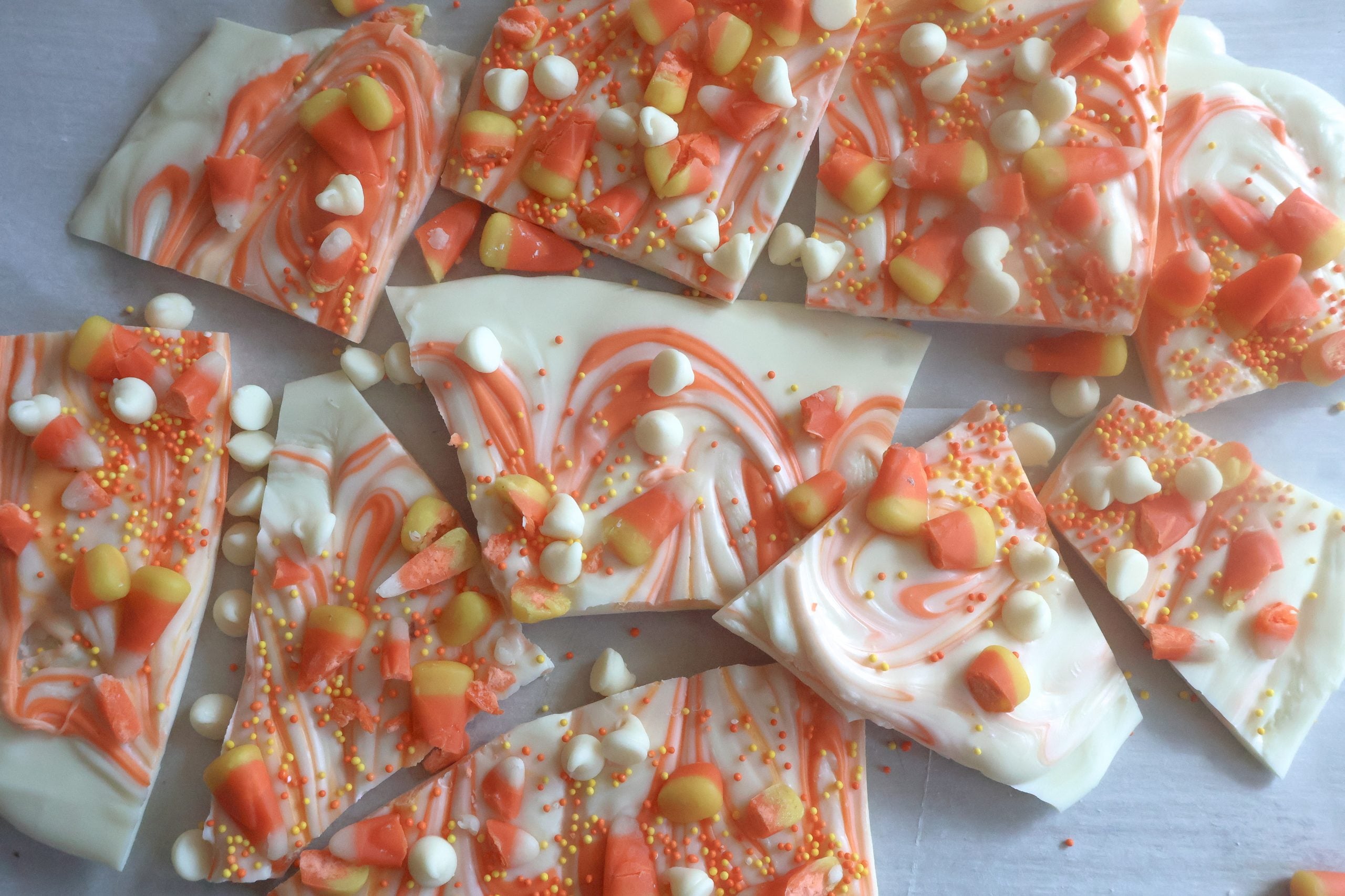 decorated candy corn bark