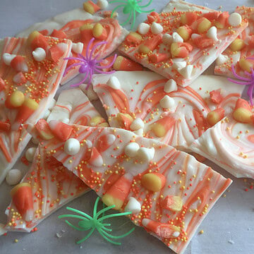 candy corn bark broken into pieces.
