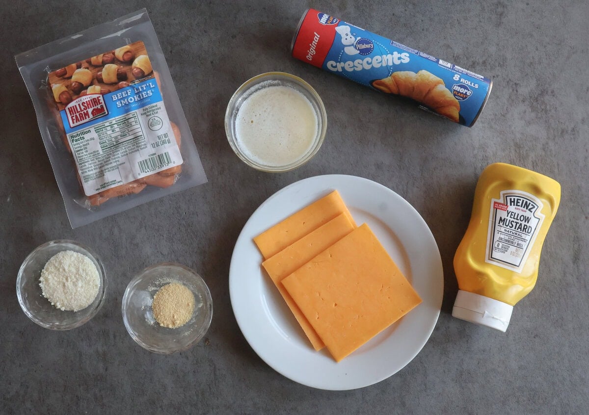 ingredients for the mini mummy hot dogs.