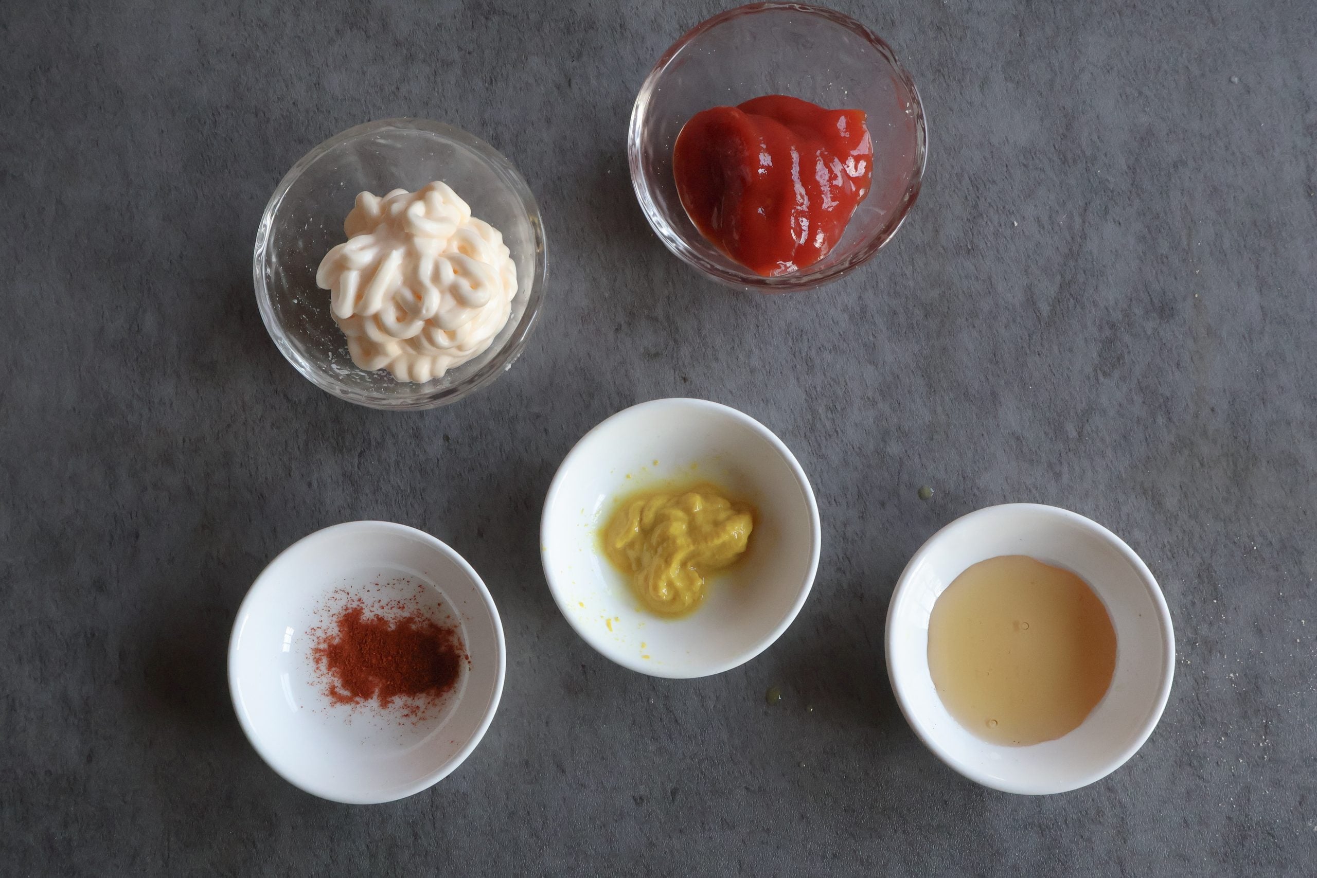 ingredients for the dipping sauce for the mini mummy hot dogs.